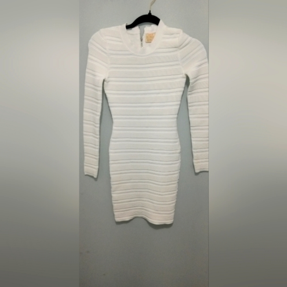 White Ribbed Fitted Dress